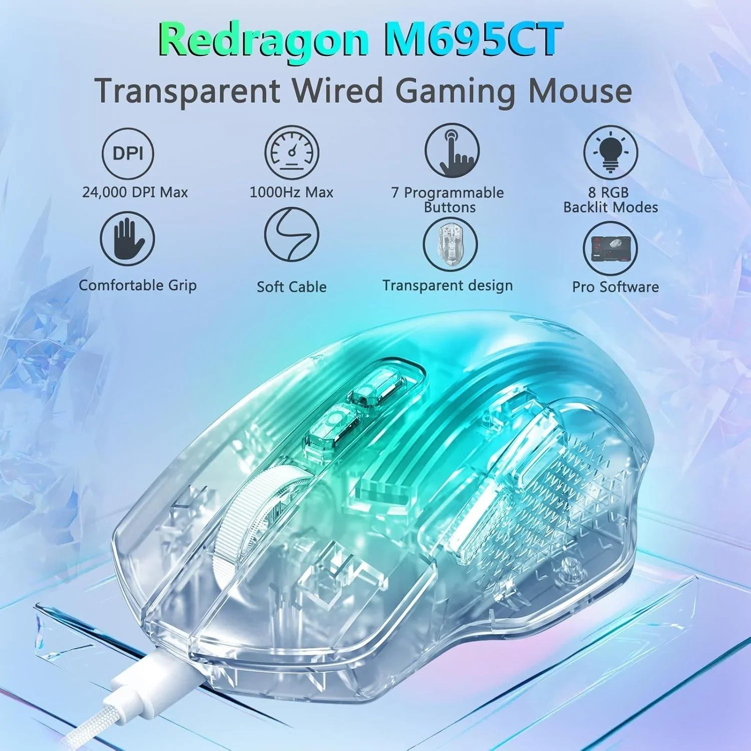 Redragon wired gaming mouse 24,000 dpi 7 programmable button 2 side buttons 8