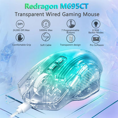 Redragon wired gaming mouse 24,000 dpi 7 programmable button 2 side buttons 8