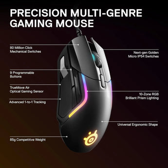 Steelseries rival 5 gaming mouse with prismsync rgb lighting and 9 programmable