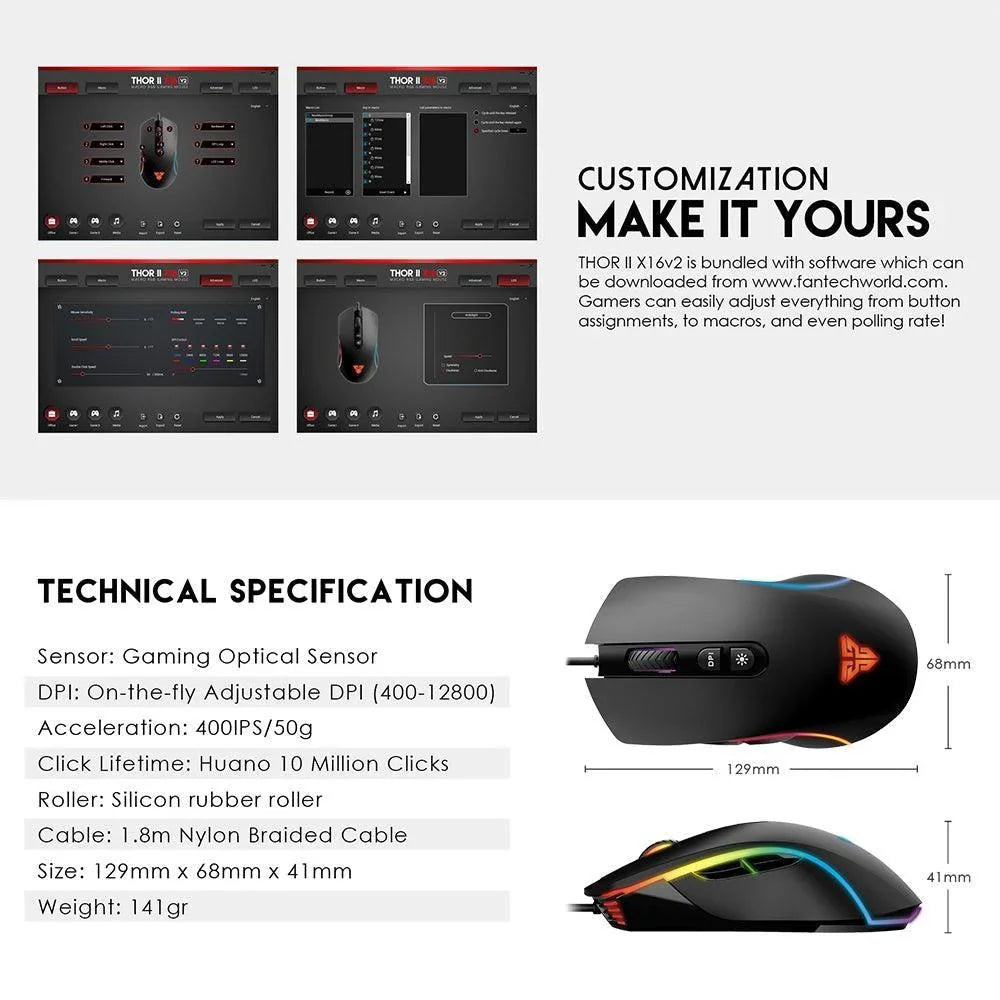Thor ii x16 v2 macro rgb gaming mouse