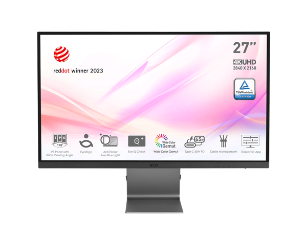 Msi modern md271ul, 27" monitor, 3840 x 2160 (uhd), ips, 60 hz, 4ms, hdmi, dp port, usb c, tilt, silver - Fun Touch