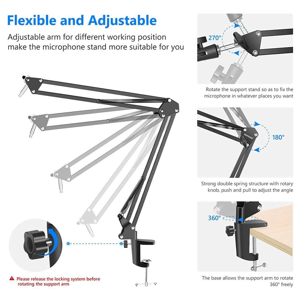 Neewer NB 35 Microphone Suspension Boom Scissor Arm Stand Streaming