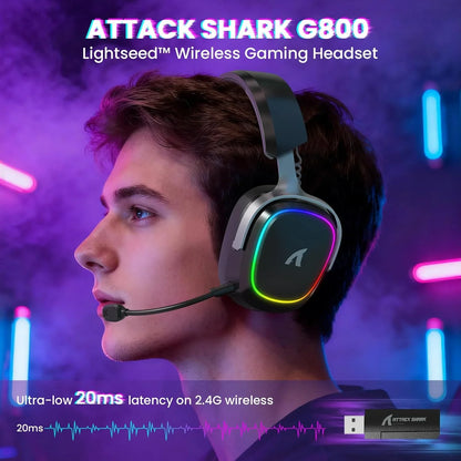 Attack shark g800 wireless rgb gaming headset:7.1 surround sound-50mm