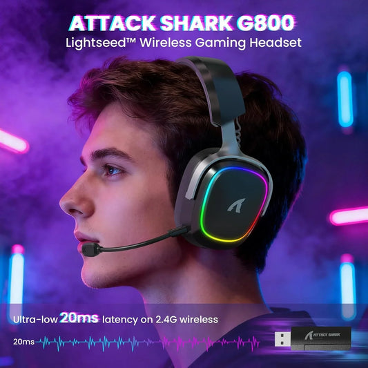 Attack shark g800 wireless rgb gaming headset:7.1 surround sound-50mm