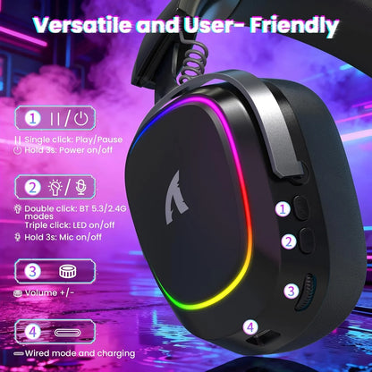 Attack shark g800 wireless rgb gaming headset:7.1 surround sound-50mm
