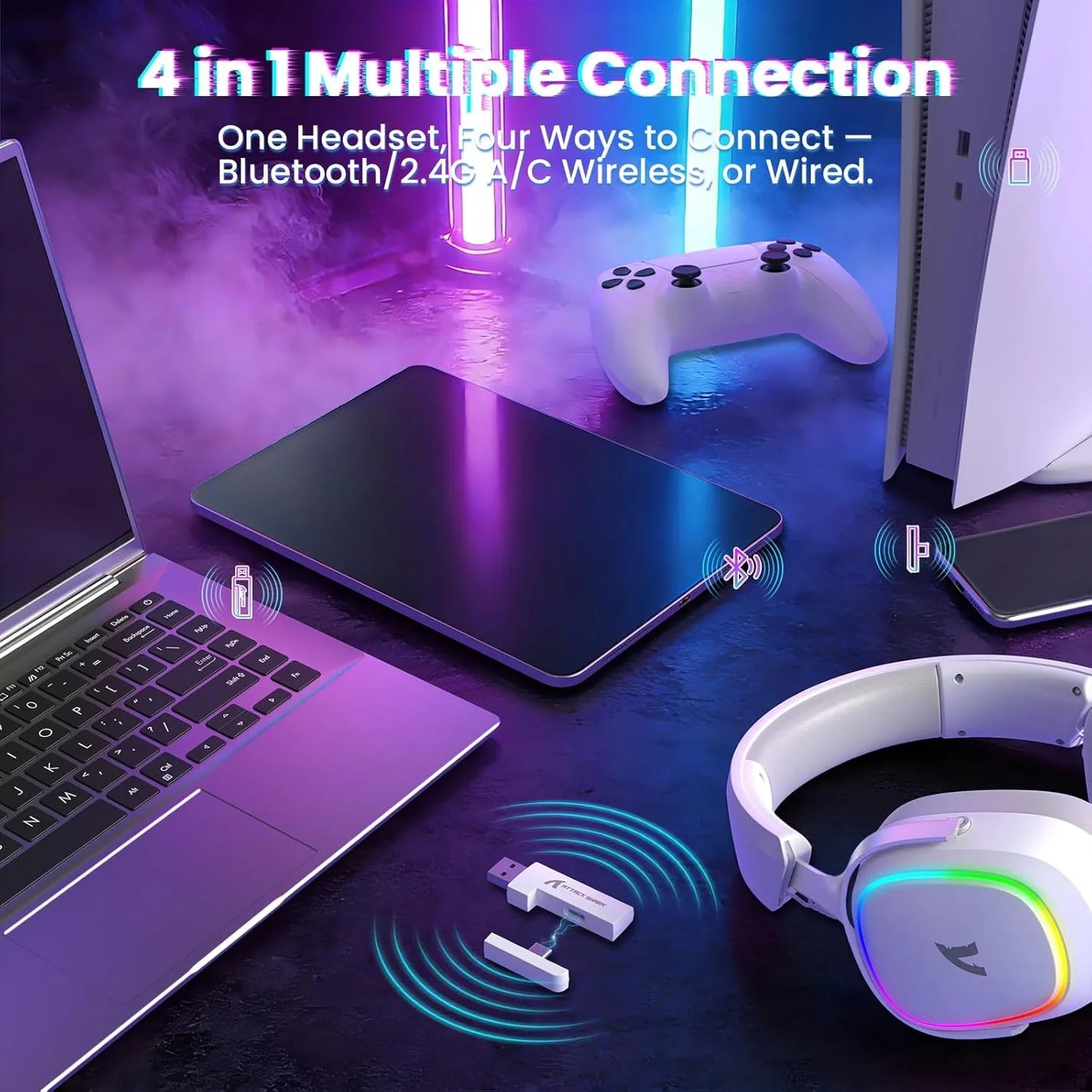 Attack shark g800 wireless rgb gaming headset:7.1 surround sound-50mm