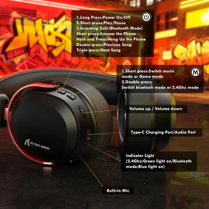 Attack shark l30pro wireless gaming headset with 2.4ghz/bt/wired long battery