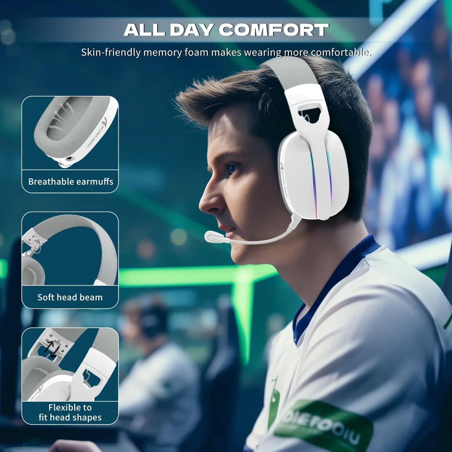 Attack shark l90 ultra-light wireless headset,rgb,foldable,triple-