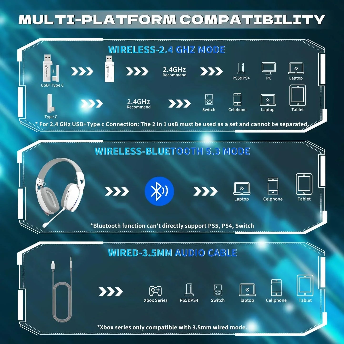 Attack shark l90 ultra-light wireless headset,rgb,foldable,triple-