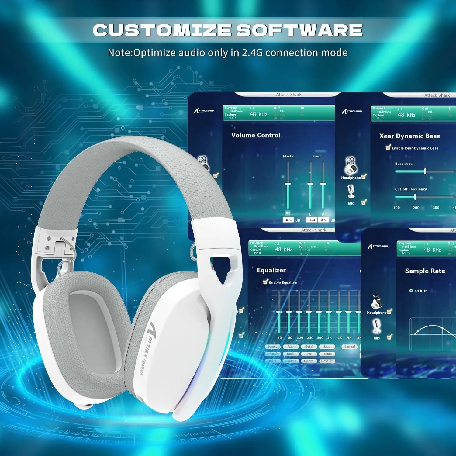Attack shark l90 ultra-light wireless headset,rgb,foldable,triple-