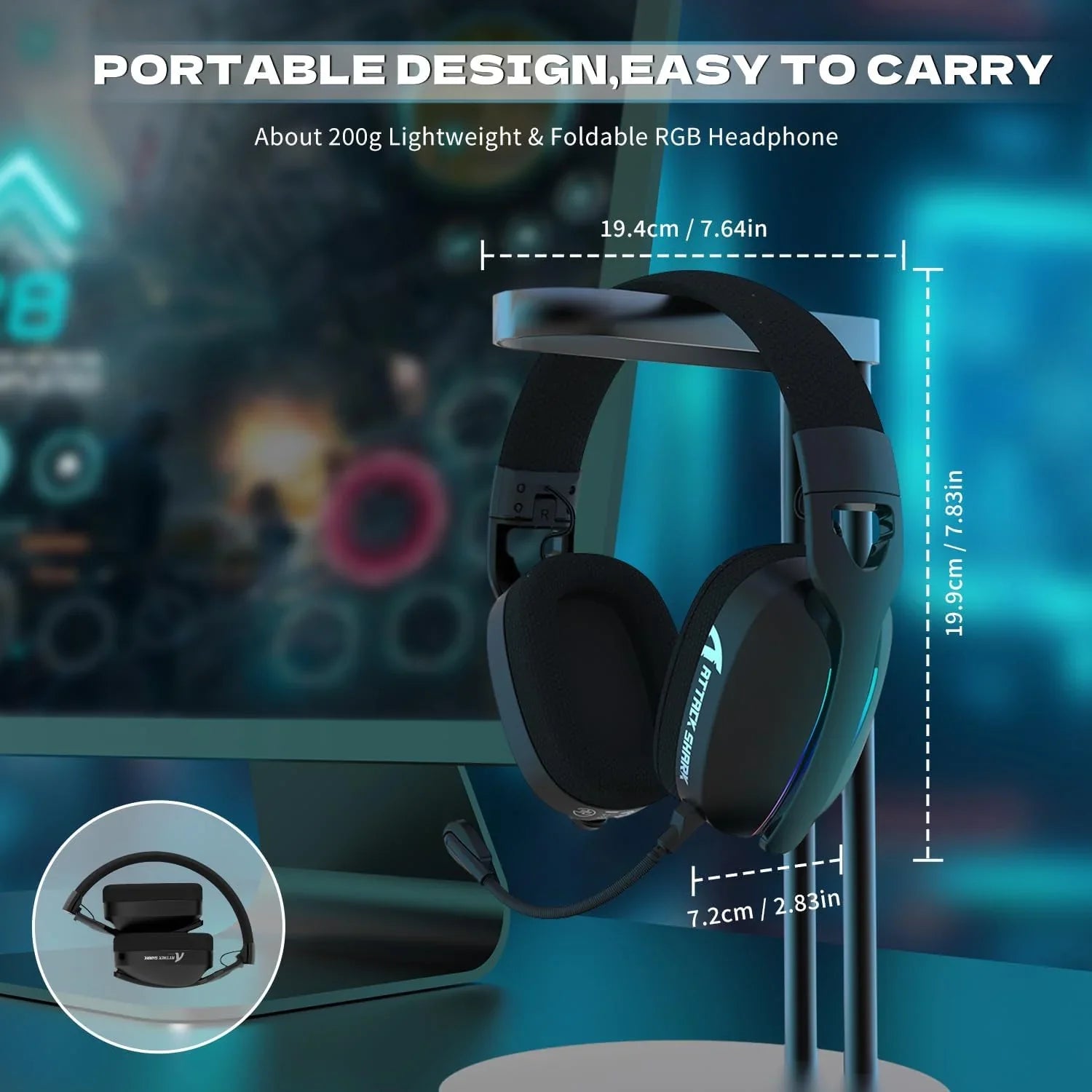 Attack shark l90 ultra-light wireless headset,rgb,foldable,triple-