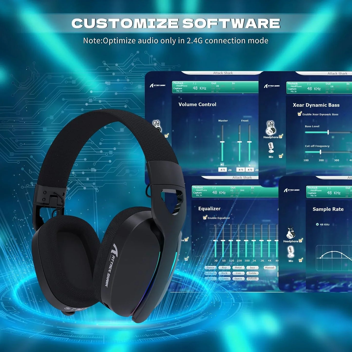Attack shark l90 ultra-light wireless headset,rgb,foldable,triple-