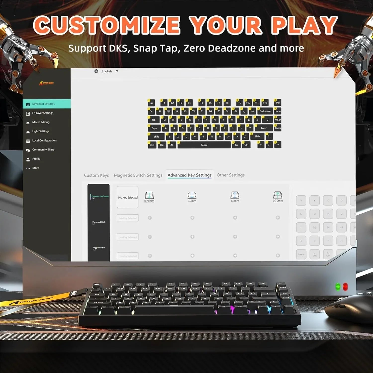 Attack shark r82 he rapid trigger wired mechanical gaming keyboard tkl nkro