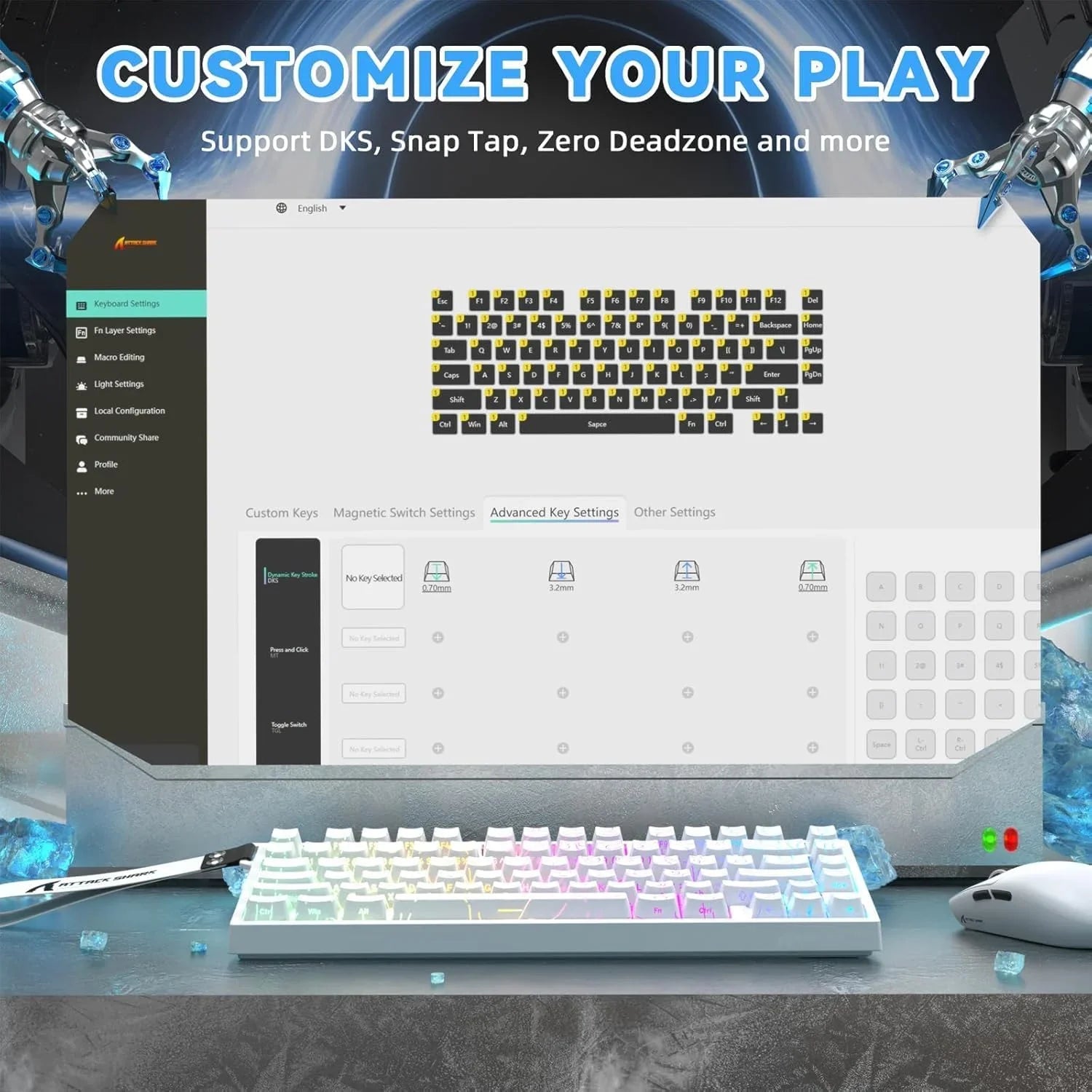 Attack shark r82he rapid trigger wired mechanical gaming keyboard tkl nkro