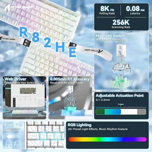 Attack shark r82he rapid trigger wired mechanical gaming keyboard tkl nkro