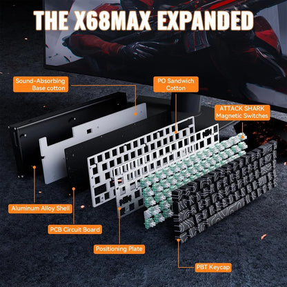 Attack shark x68max he wired rapid trigger mechanical creamy tkl rgb gaming