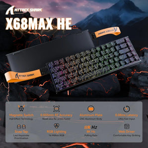 Attack shark x68max he wired rapid trigger mechanical creamy tkl rgb gaming
