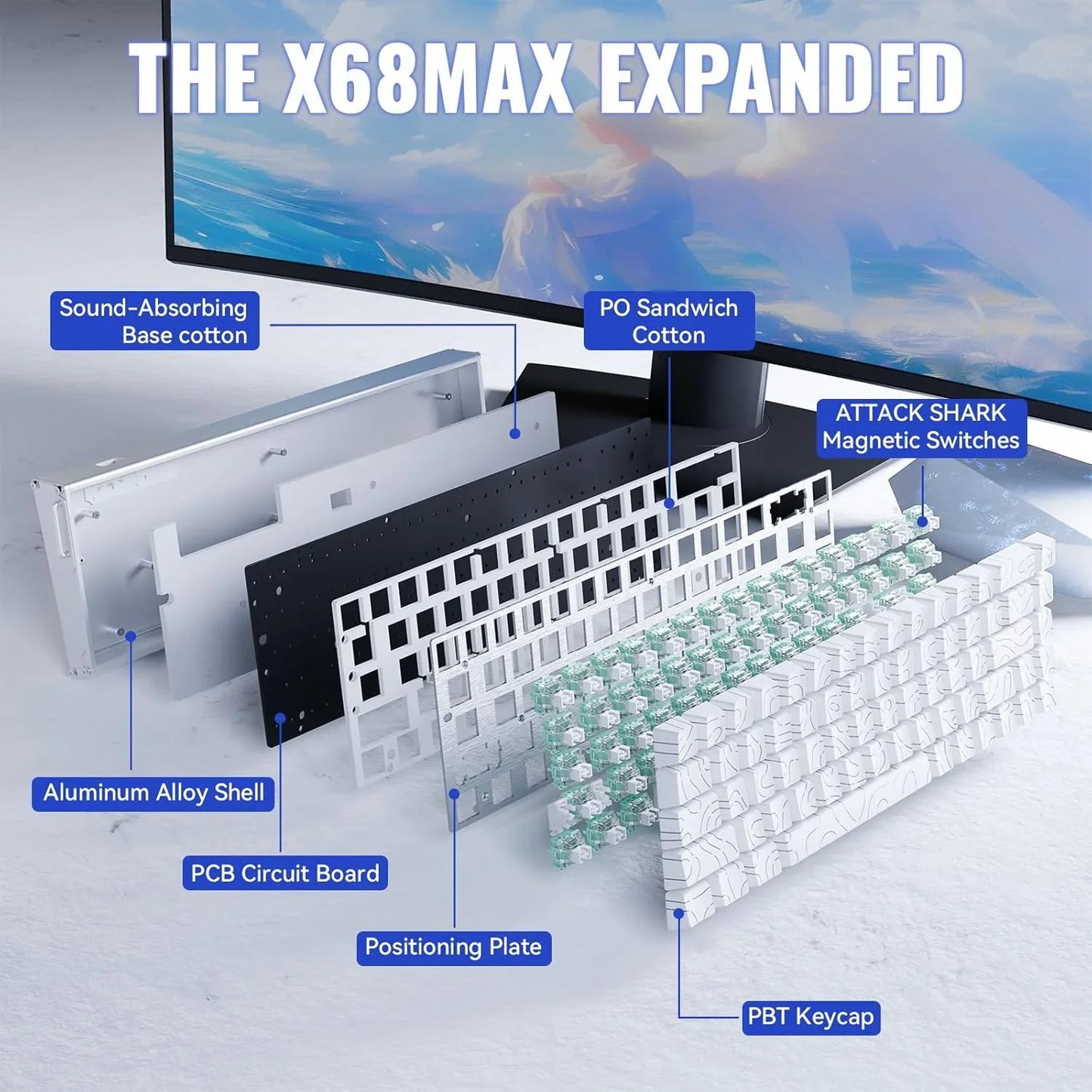 Attack shark x68max he wired rapid trigger mechanical creamy tkl rgb gaming