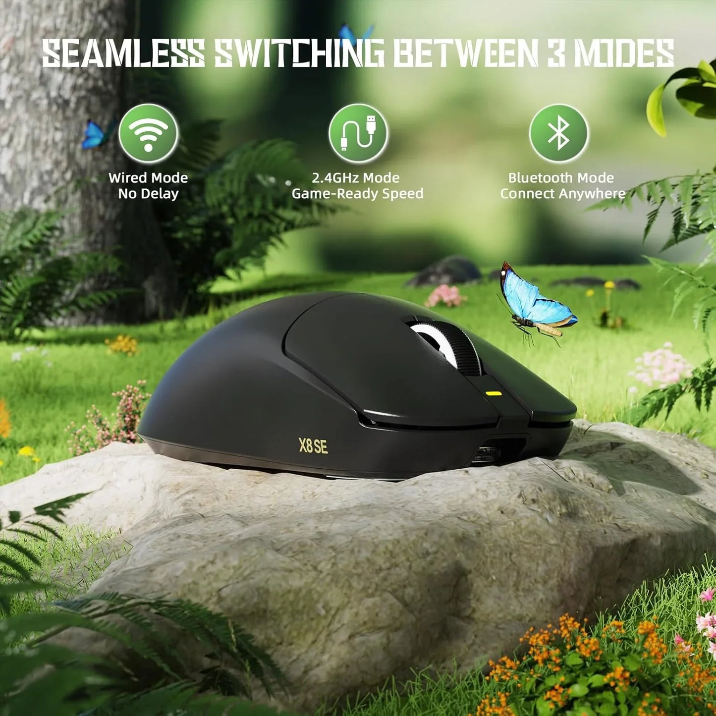 Attack shark x8 se wireless gaming mouse,55g ultra-lightweight wired/bt/2.4ghz