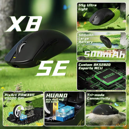 Attack shark x8 se wireless gaming mouse,55g ultra-lightweight wired/bt/2.4ghz