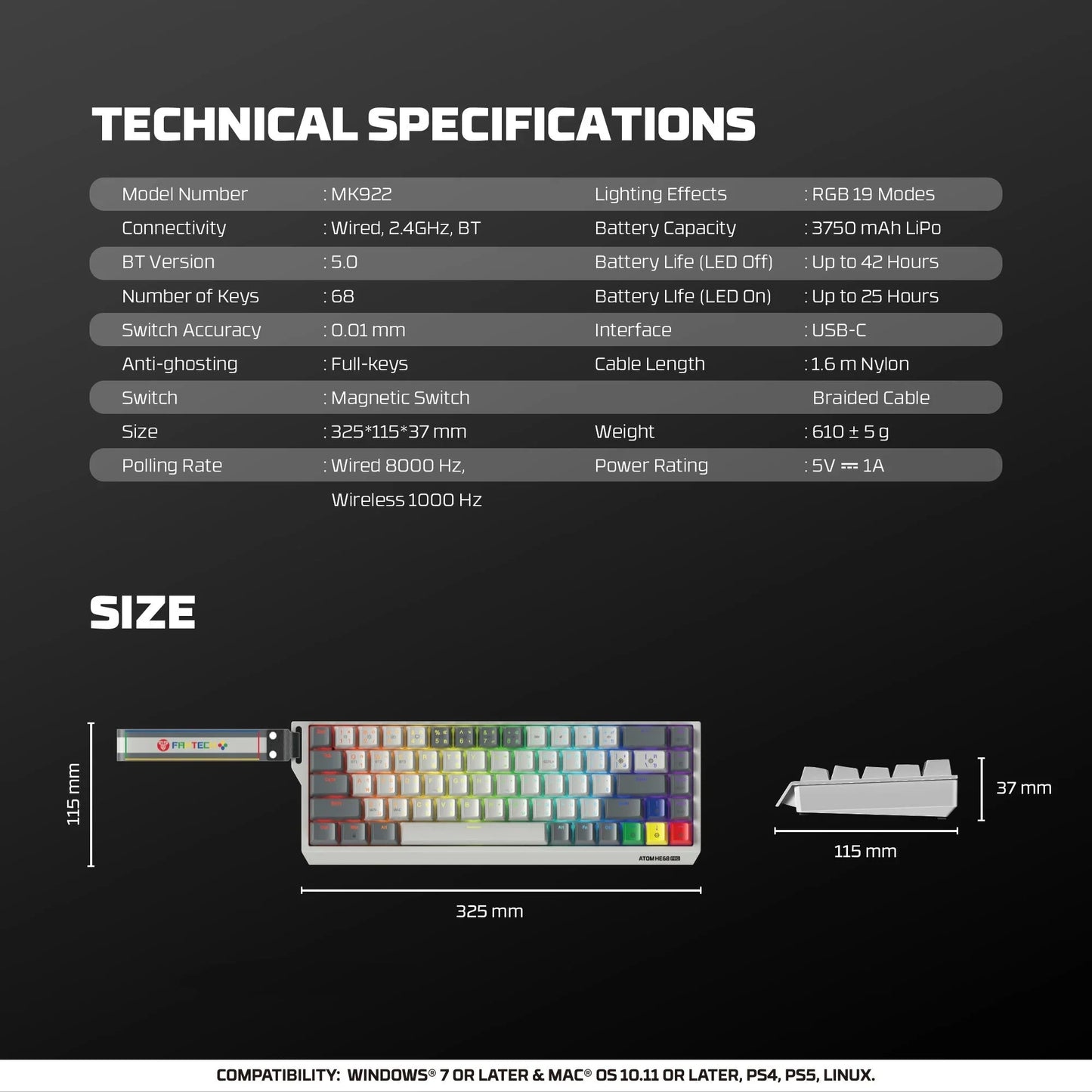Fantech keyboard atom he68 mk922 magnetic switch 8000 hz – gray keyboards
