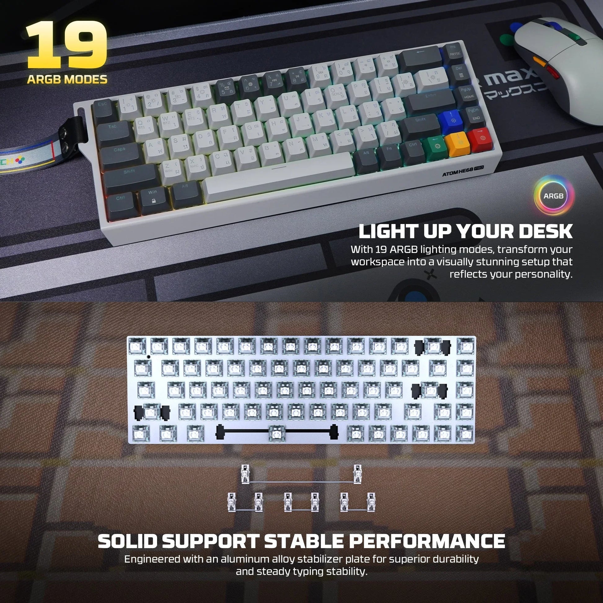 Fantech keyboard atom he68 mk922 magnetic switch 8000 hz – gray keyboards