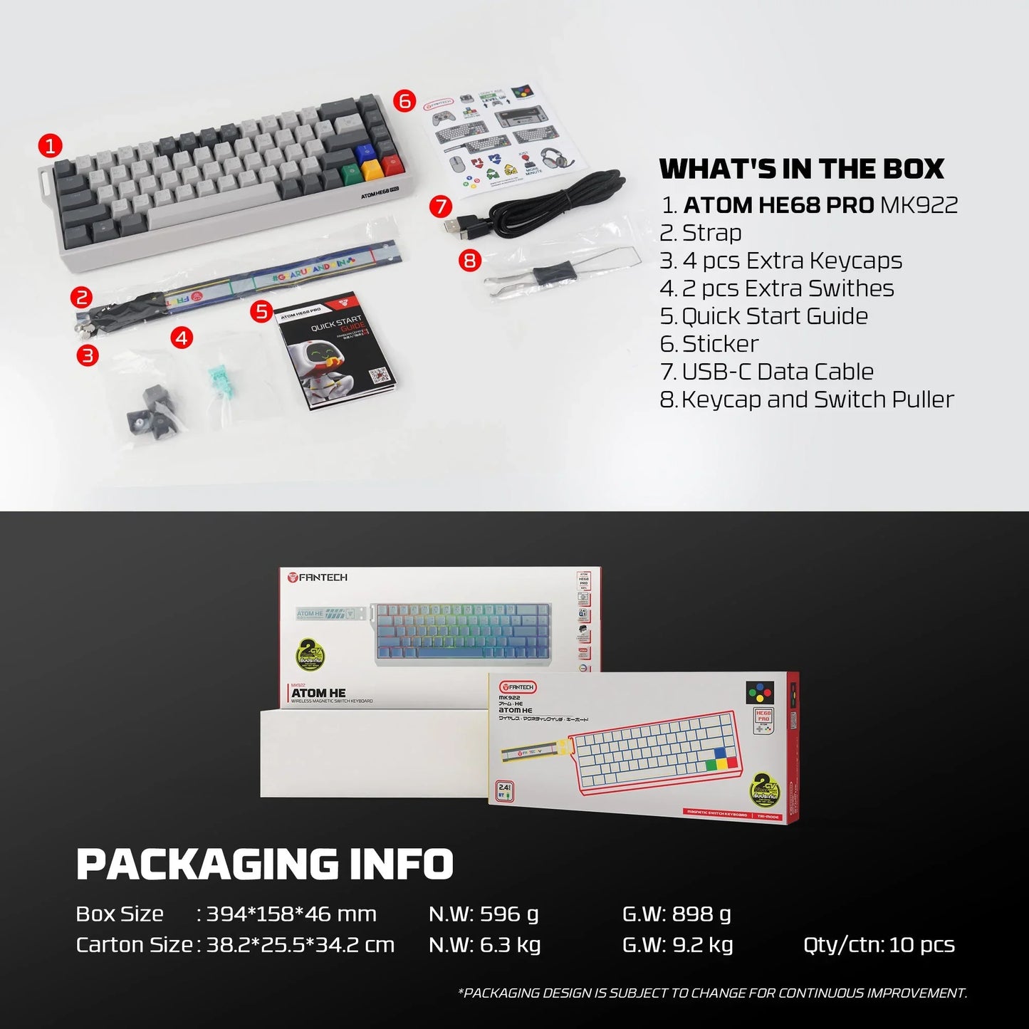Fantech keyboard atom he68 mk922 magnetic switch 8000 hz – gray keyboards