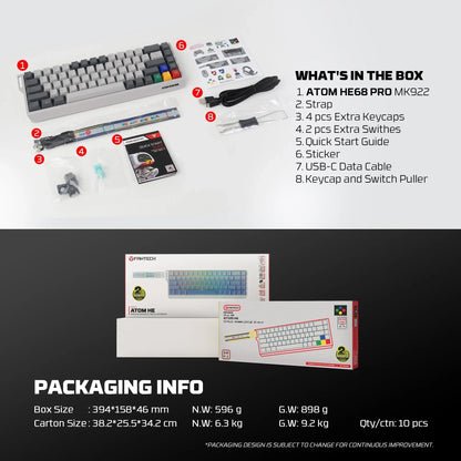 Fantech keyboard atom he68 mk922 magnetic switch 8000 hz – gray keyboards