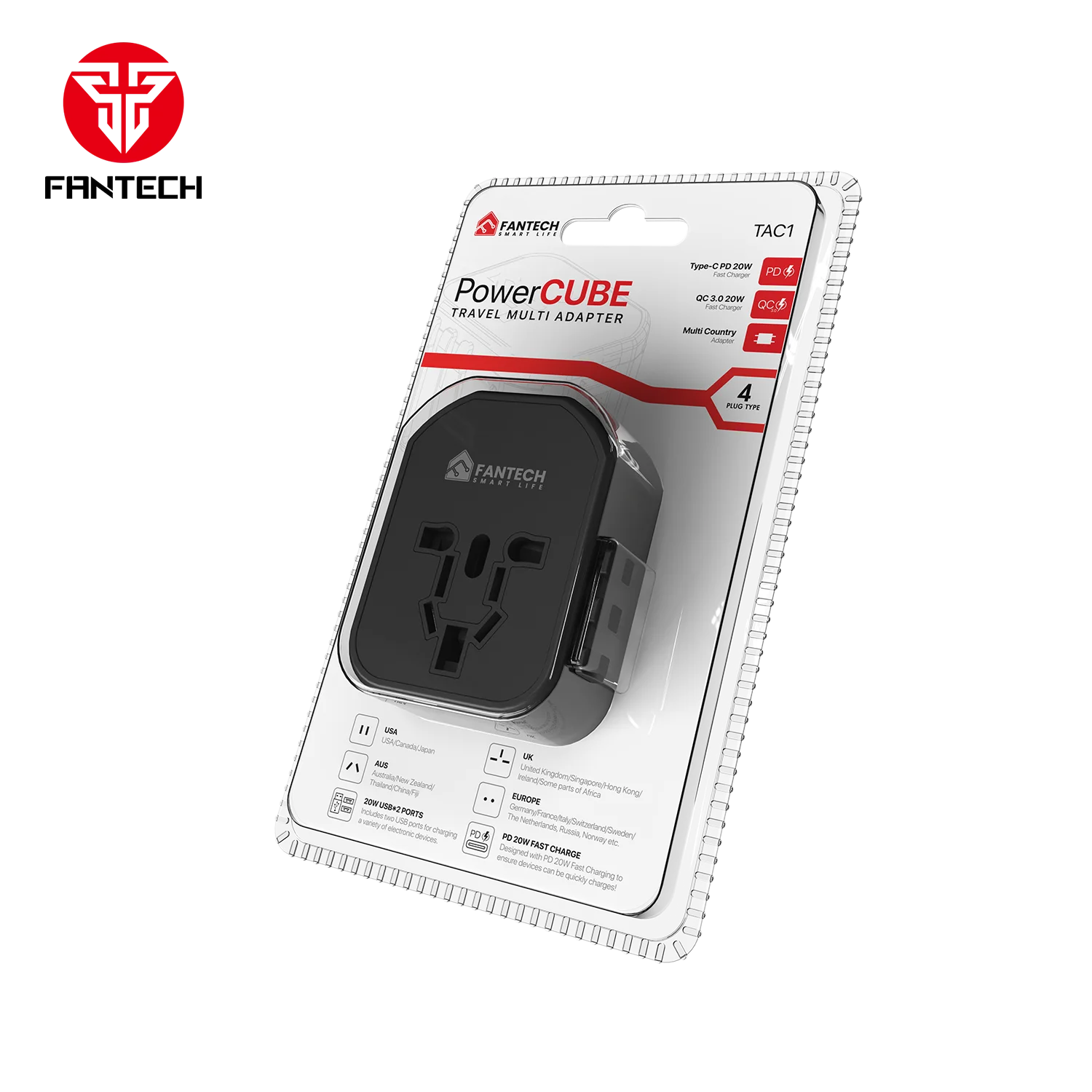 Fantech tac1 power cube travel multi adapter travel plug adapters