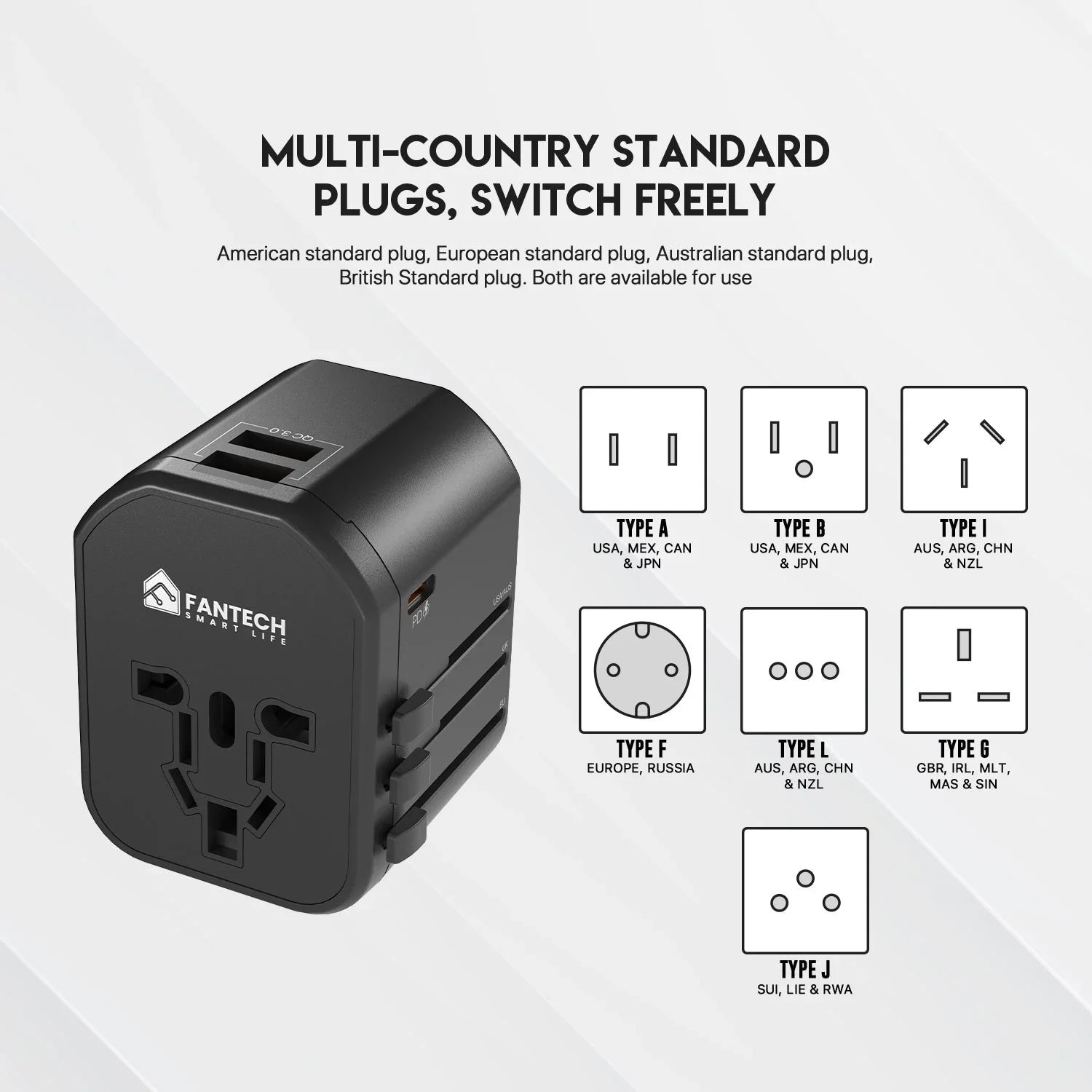 Fantech tac1 power cube travel multi adapter travel plug adapters