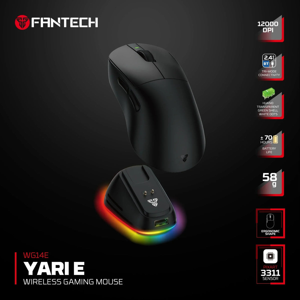 Fantech wg14e yari e ergonomic wireless gaming mouse mice & trackballs