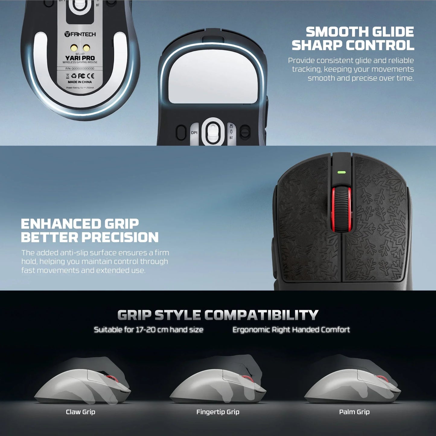Fantech wg14p lightweight wireless gaming mouse paw3950 sensor 8khz polling