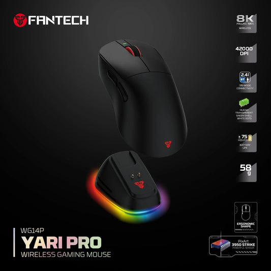 Fantech wg14p lightweight wireless gaming mouse paw3950 sensor 8khz polling