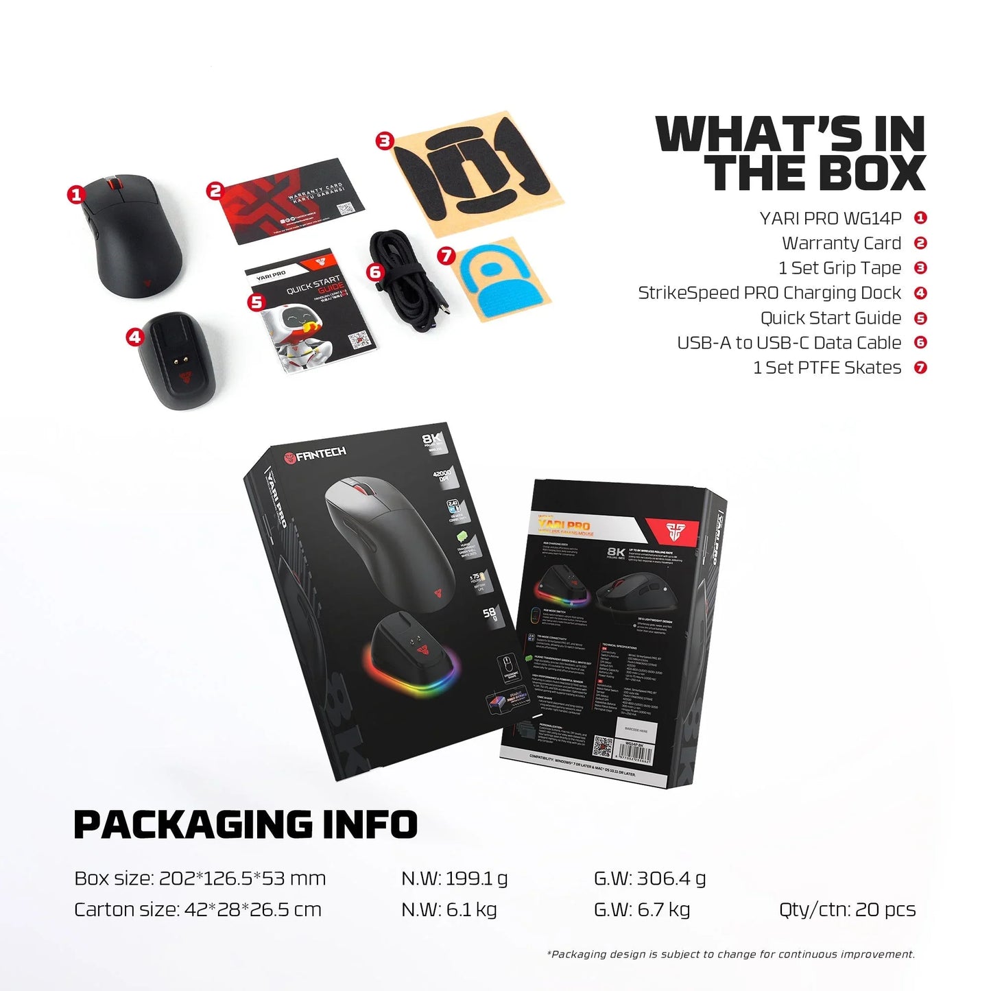 Fantech wg14p lightweight wireless gaming mouse paw3950 sensor 8khz polling