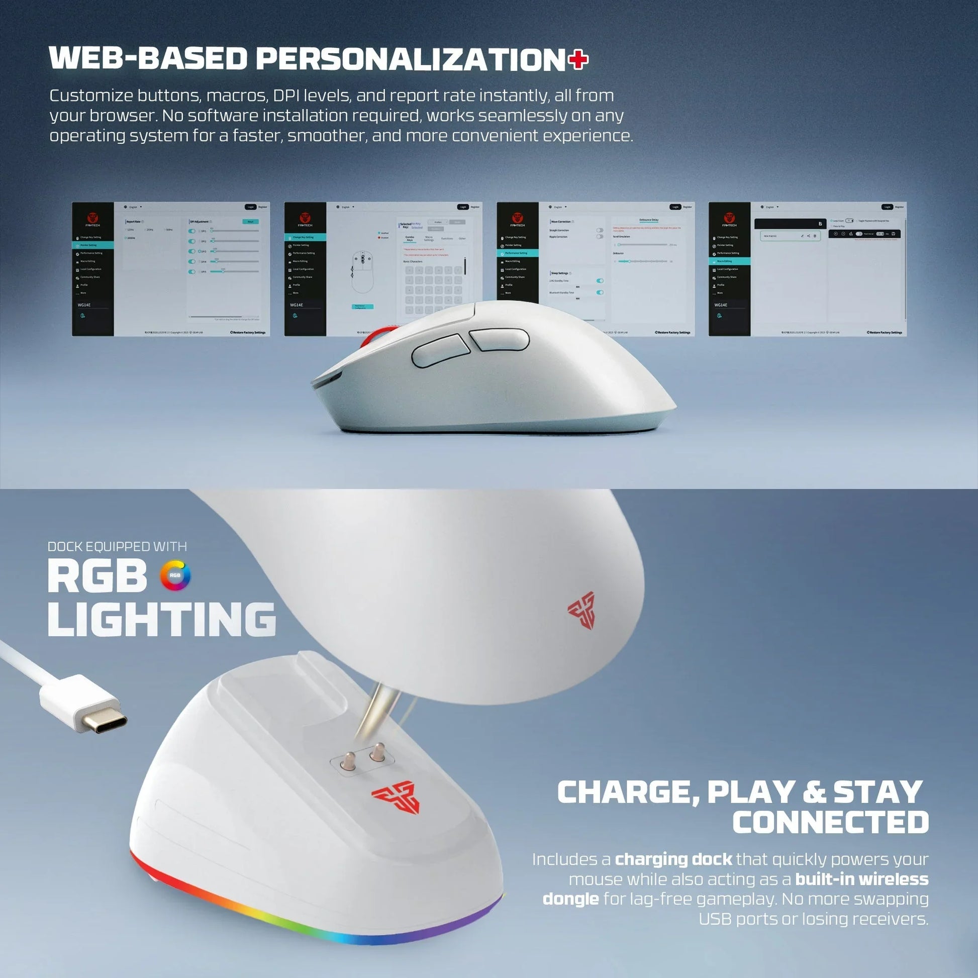 Fantech wg14p lightweight wireless gaming mouse paw3950 sensor 8khz polling