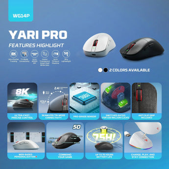 Fantech wg14p lightweight wireless gaming mouse paw3950 sensor 8khz polling