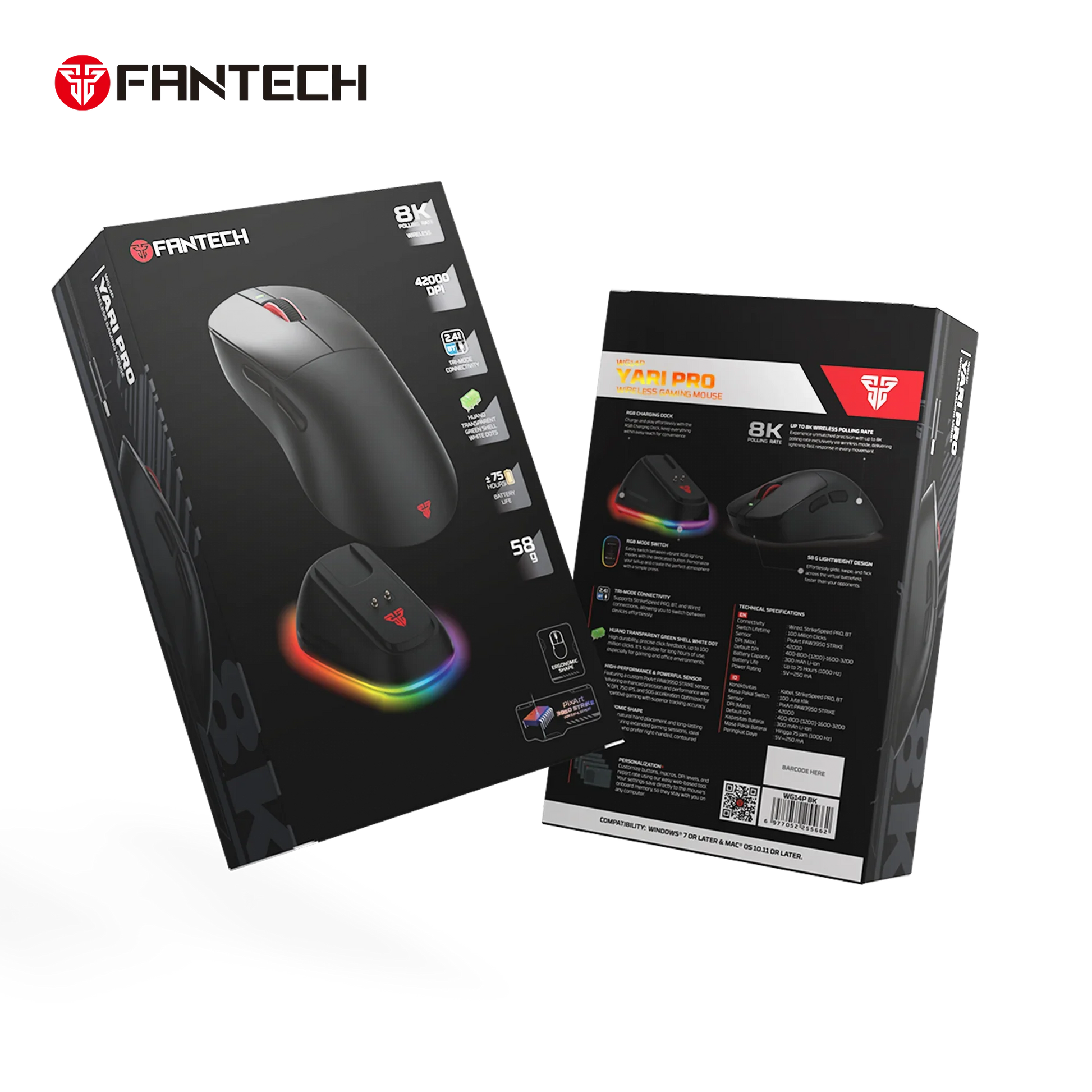 Fantech wg14p lightweight wireless gaming mouse paw3950 sensor 8khz polling