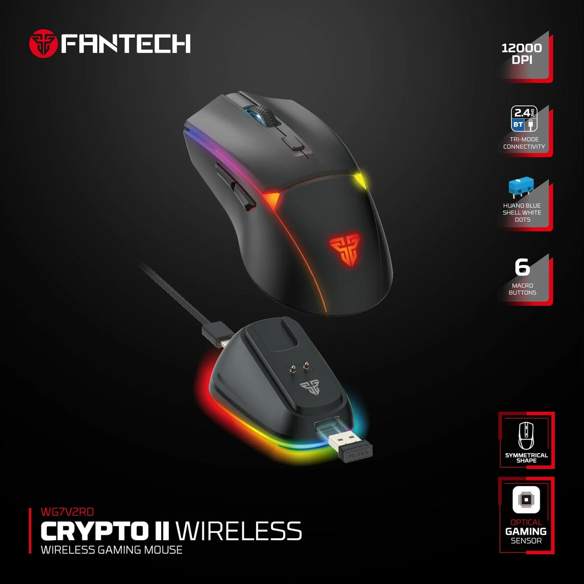 Fantech wg7v2rd crypto ii wireless gaming mouse black mice & trackballs