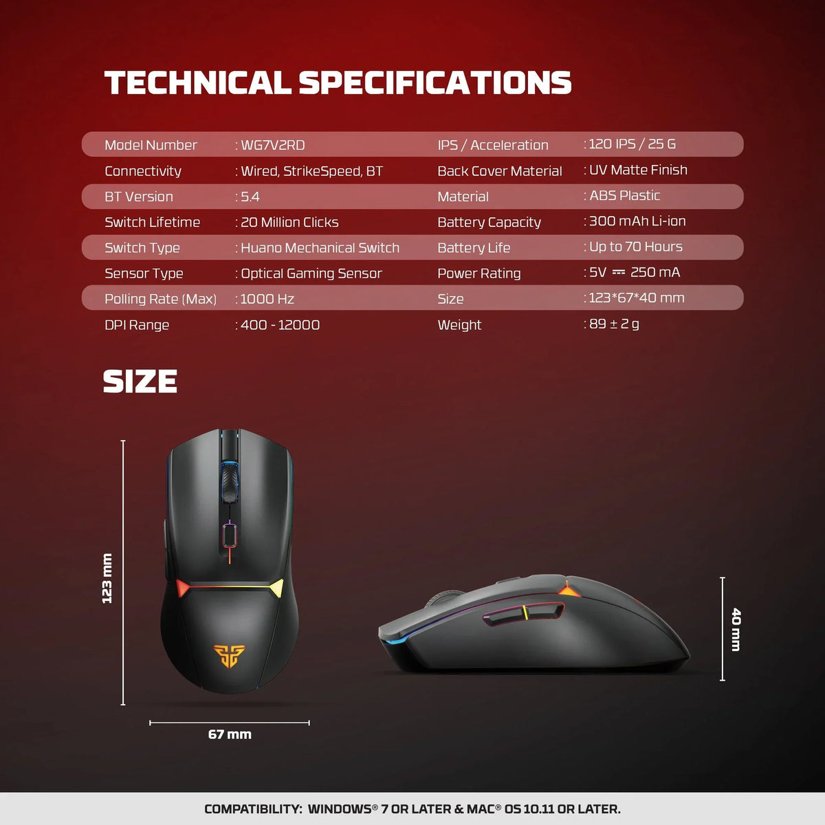 Fantech wg7v2rd crypto ii wireless gaming mouse black mice & trackballs