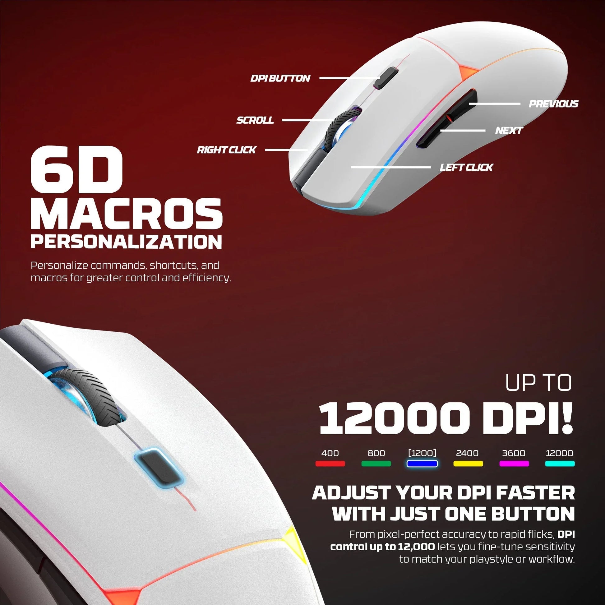 Fantech wg7v2rd crypto ii wireless gaming mouse white mice & trackballs
