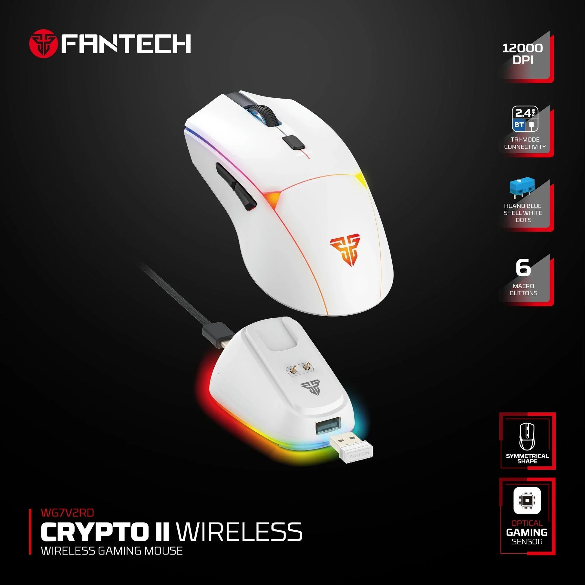 Fantech wg7v2rd crypto ii wireless gaming mouse white mice & trackballs