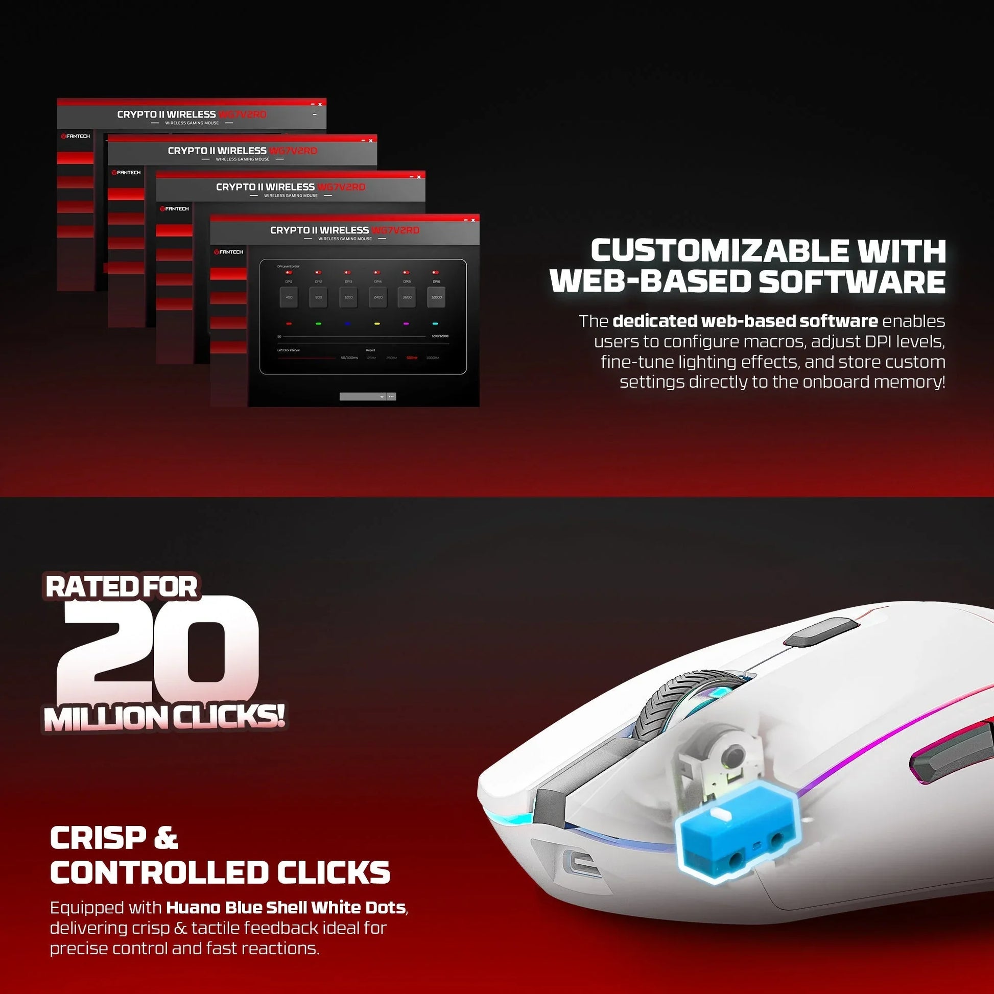 Fantech wg7v2rd crypto ii wireless gaming mouse white mice & trackballs