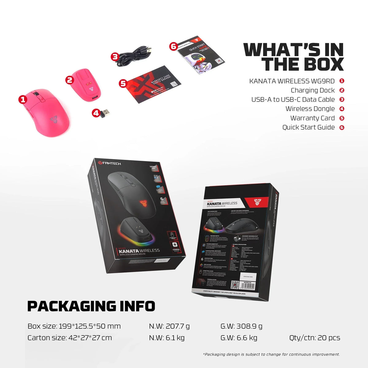 Fantech wg9rd wireless gaming mouse with charging magnetic base three mode