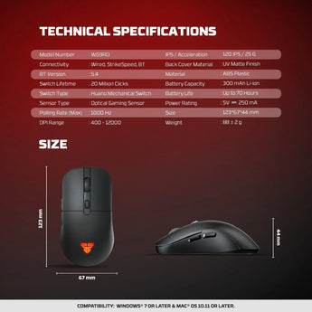 Fantech wg9rd wireless gaming mouse with charging magnetic base three mode