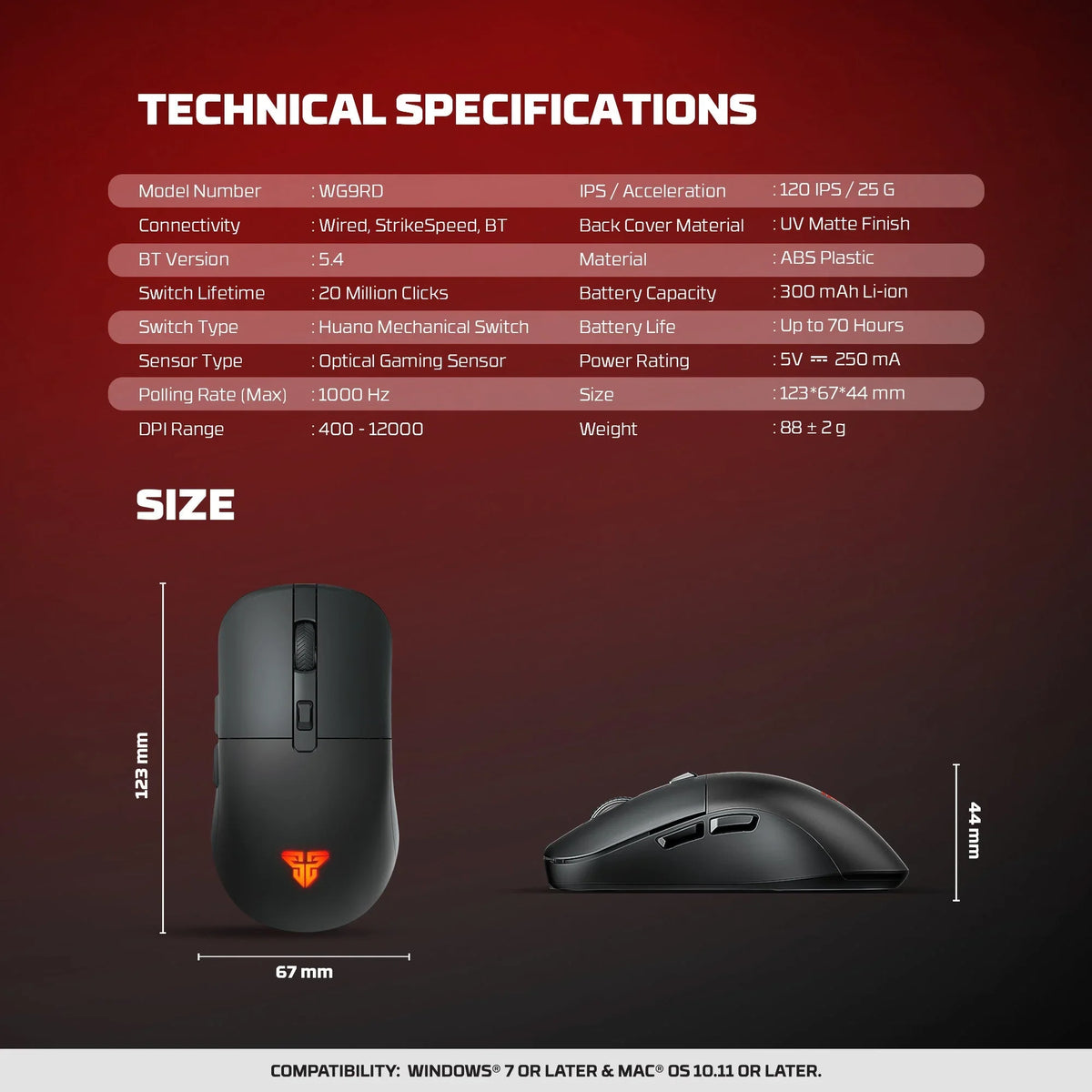 Fantech wg9rd wireless gaming mouse with charging magnetic base three mode
