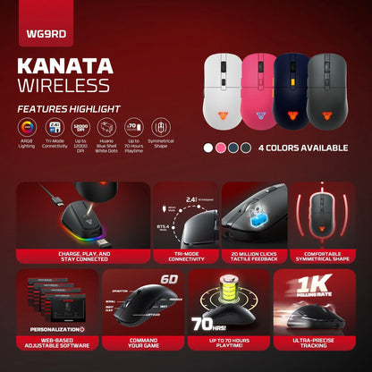 Fantech wg9rd wireless gaming mouse with charging magnetic base three mode