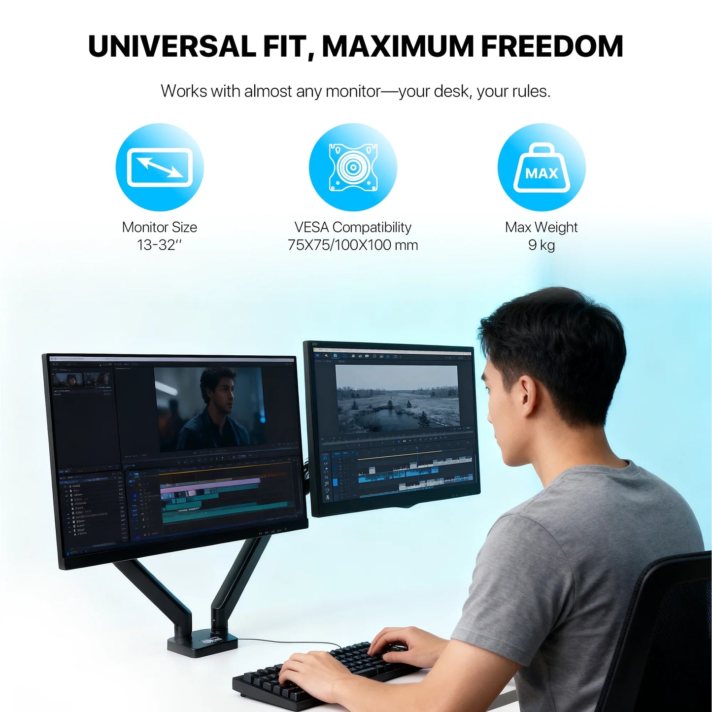 Fantech workstation mbd1 dual-arm monitor mount 90 degree for 13’’ to 32’’