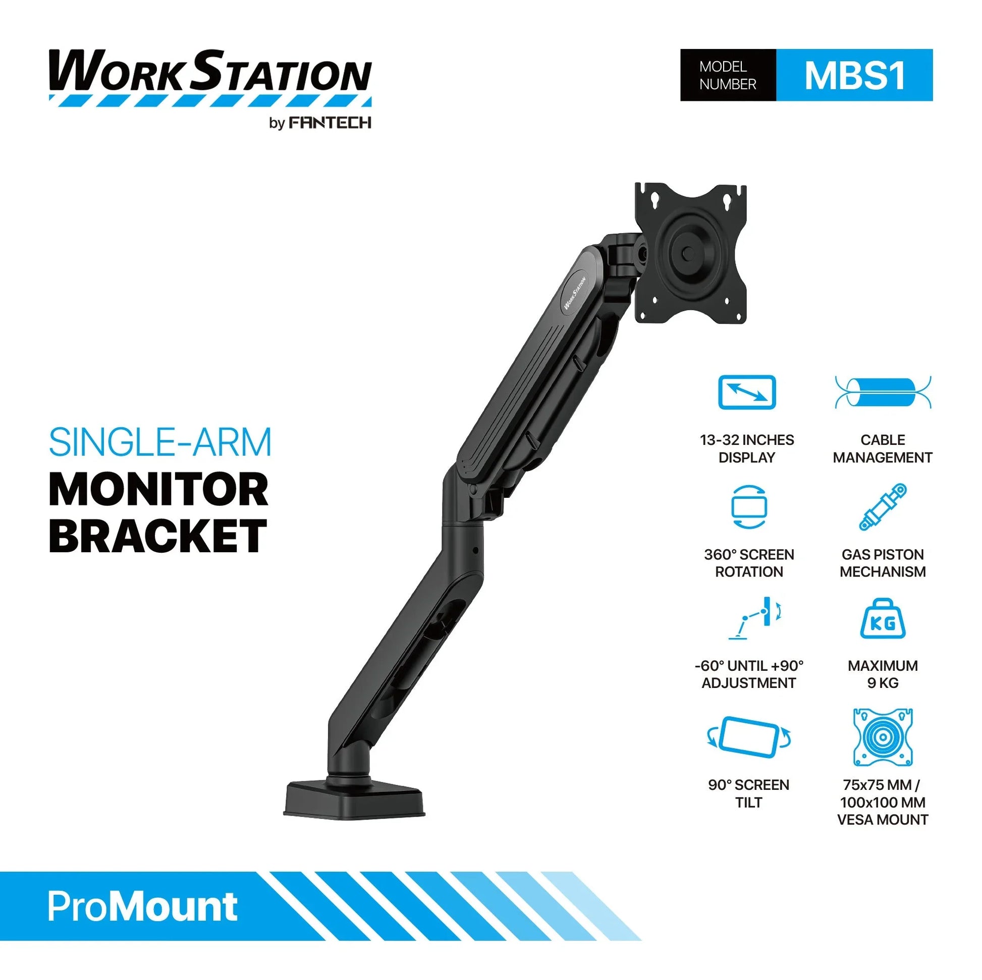 Fantech workstation mbs1 single-arm monitor mount 90 degree for 13’’ to 32’’