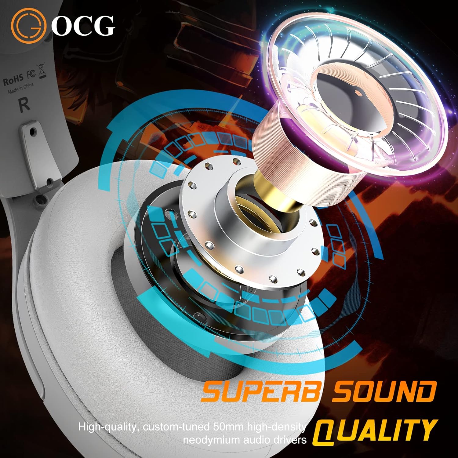 OCG Gaming Headset Dual Wireless Lossless 2.4G Bluetooth Gaming Headphones