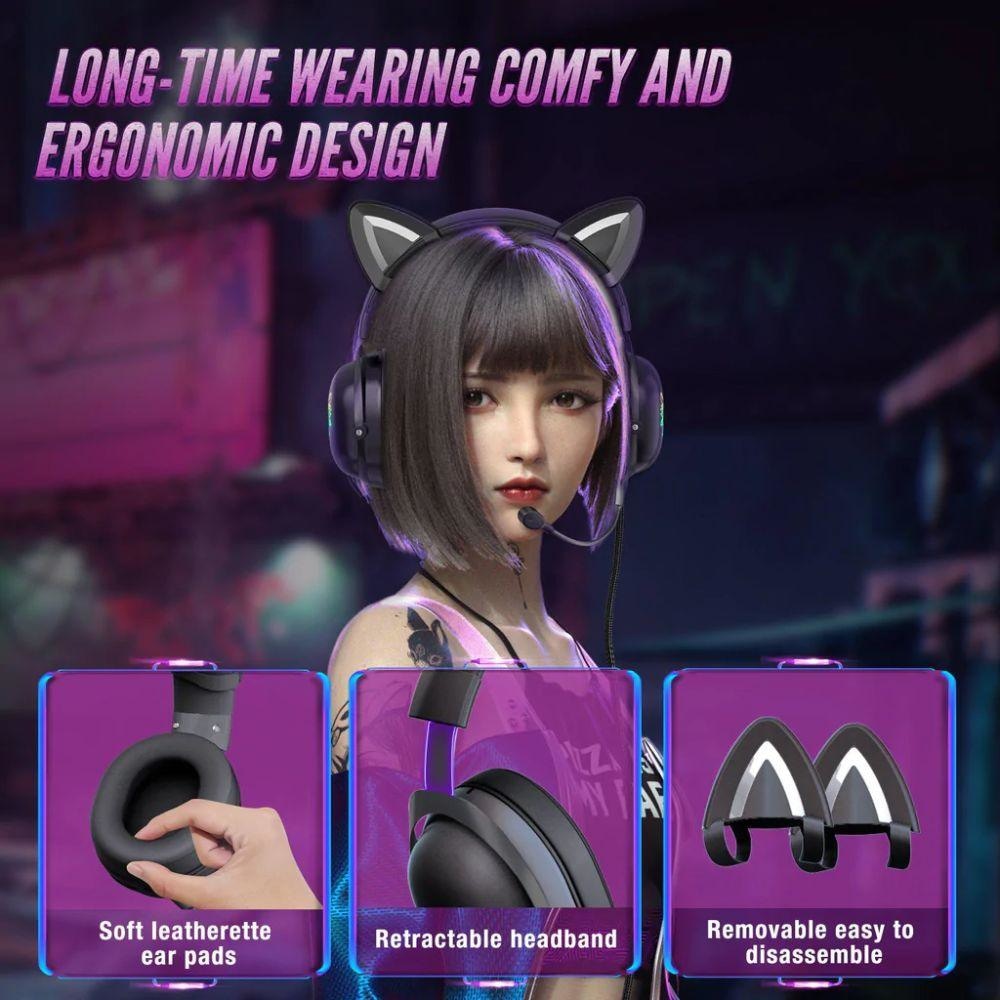 Onikuma x11 cat ears wired over ear gaming headphone - Fun Touch